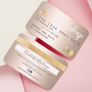 Visite Carte de crédit or métal maquillage cheveux monogr