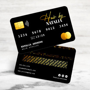 Visite Carte de crédit pour coiffeur Élégante noire avec