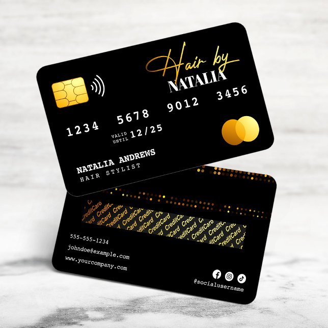 Visite Carte de crédit pour coiffeur Élégante noire avec  (Créateur téléchargé)