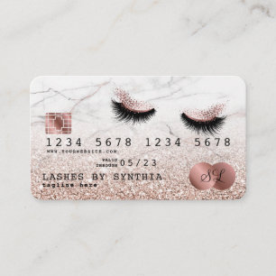 Visite Carte de crédit Stylisé Rose Gold Lashes Marbre