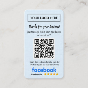 Visite Carte de demande d'avis Facebook avec logo et code