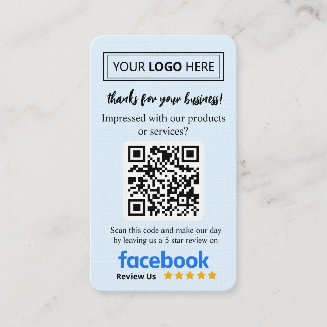 Visite Carte de demande d'avis Facebook avec logo et code (Devant)