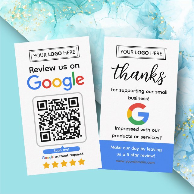 Visite Carte de demande d'avis Google avec logo et code Q (Google business review request card with logo and qr code, get 5 star reviews for your business)