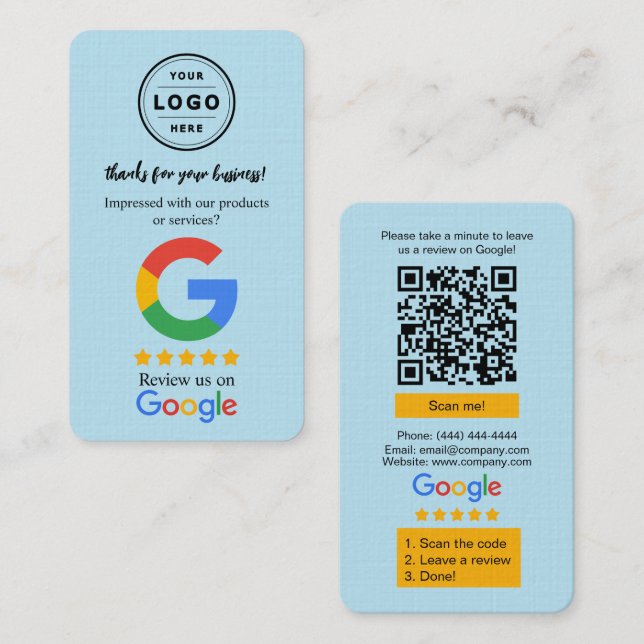 Visite Carte de demande d'avis Google avec logo et QR Cod (Devant / Derrière)
