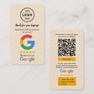 Visite Carte de demande d'avis Google avec logo et QR Cod