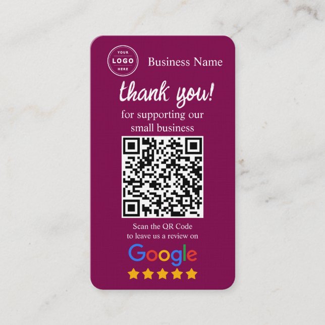 Visite Carte de demande d'avis Google avec QR code (Devant)