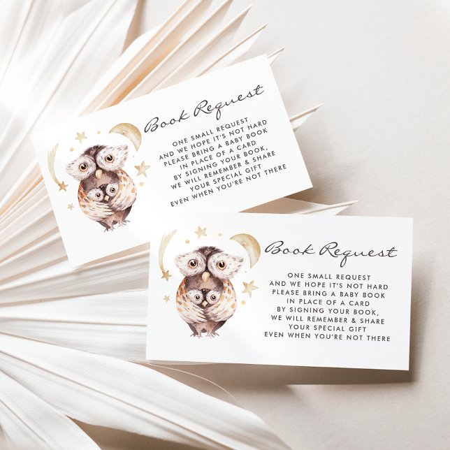 Visite Carte de demande de réservation pour la Chouette e (Woodland theme baby shower book request card featuring watercolor mommy and baby owl.)
