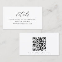 Carte de détails du code QR du Mariage noir et bla