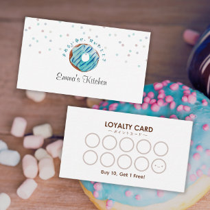 Visite Carte de Fidélité Adorable Donut Bleu pour Boulang