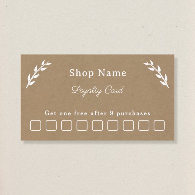 Visite Carte de fidélité blanche, Kraft et rustique (White, Kraft & Rustic Loyalty Card)