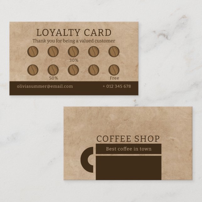 Visite Carte de fidélité Café Shop (Devant / Derrière)