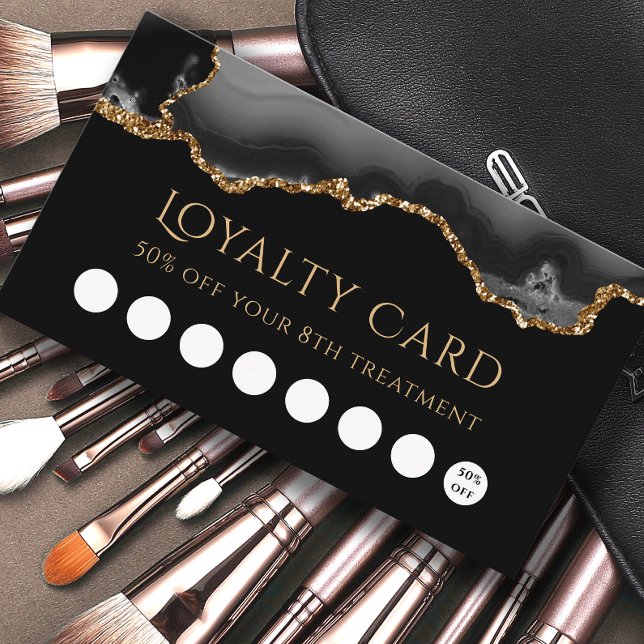 Visite carte de fidélité noir et or agate (Créateur téléchargé)