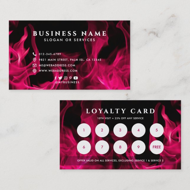 Visite Carte de fidélité personnalisée Flames roses moder (Devant / Derrière)