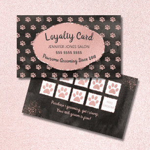 Visite Carte de fidélité rose Empreintes de pattes d'or C