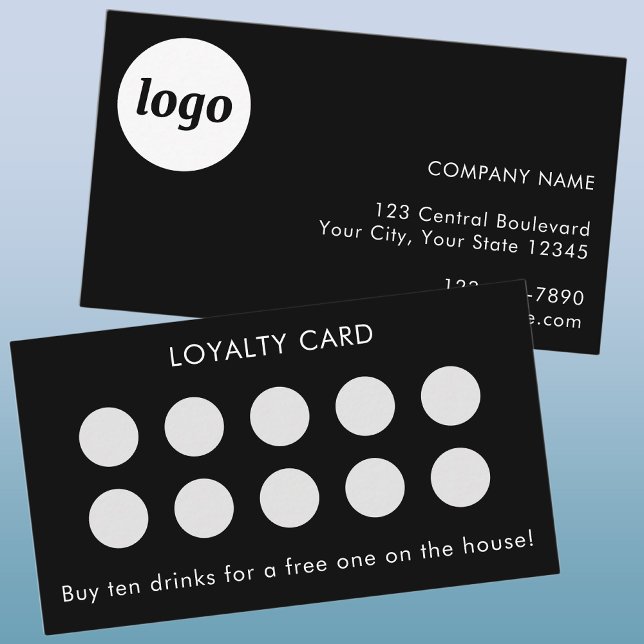 Visite Carte de fidélité simple Logo et Texte noir du cli (Simple logo with custom text business promotional customer loyalty reward card)