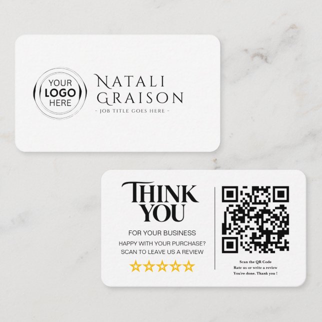 Visite Carte de lien de révision de code QR de critiques  (Devant / Derrière)