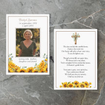Carte de prière avec croix mémorielle de photo de 