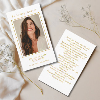 Visite Carte de prière de script Gold Memorial