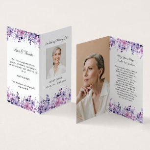 Visite Carte de prière funéraire photo de fleur violette 