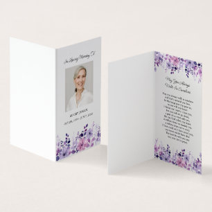 Visite Carte de prière funéraire photo de fleur violette 