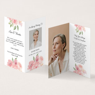 Visite Carte de prière funéraire photo de rose pliée