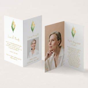 Visite Carte de prière funéraire photo de tulipe pliée