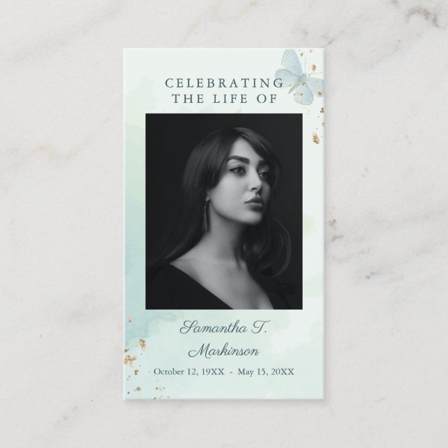 Visite Carte de prière funéraire pour papillon d'aquarell (Devant)