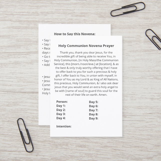 Visite Carte de prière Simple Holy Communion Novena (Devant/Arrière en situation)