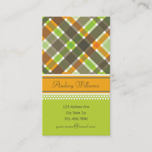 Visite Carte de profil Retro Orange Green Chaid Motif
