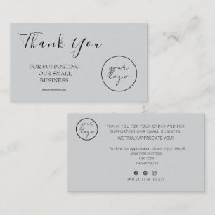 Visite Carte de remerciement à script de logo gris remise