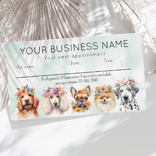 Visite Carte de rendez-vous aquarelle chiens fleurs, vert