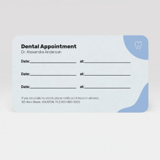Visite Carte de rendez-vous de dentiste bleue