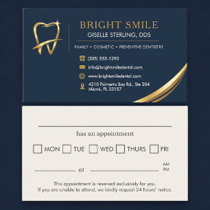 Visite Carte de rendez-vous dentaires Navy Blue Gold Logo