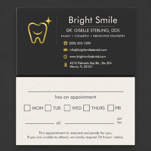 Visite Carte de rendez-vous dentiste sourire or dent noir
