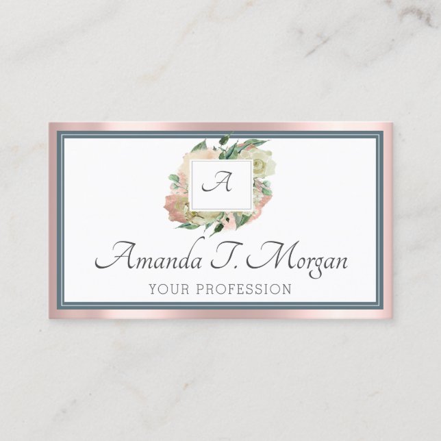 Visite Carte de rendez-vous Monogramme Rose Vert Dusty Bl (Devant)
