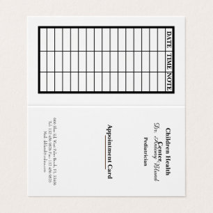 Visite Carte de rendez-vous pédiatrique