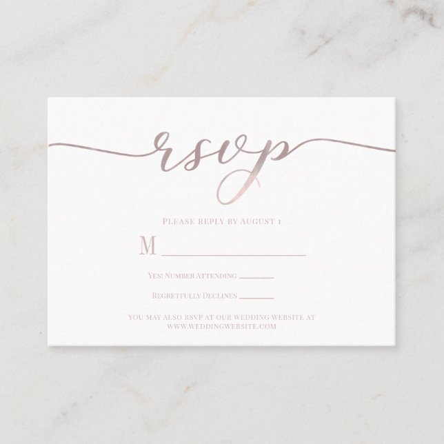 Visite Carte de réponse de mariage R.S.V.P. rose script (Devant)