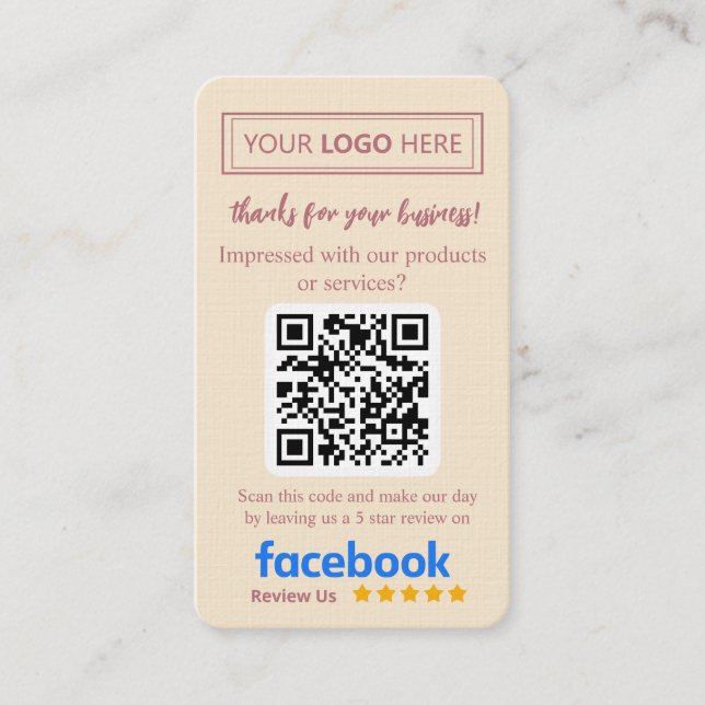 Visite Carte de révision Facebook avec logo et code QR Ro (Devant)