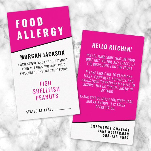 Visite Carte de sécurité de cuisine rose allergique alime (Food Allergy Pink Kitchen Safety Card)