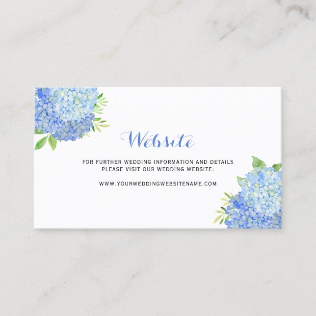 Visite Carte de site Web Mariage Floral Blue Hydrangea (Devant)