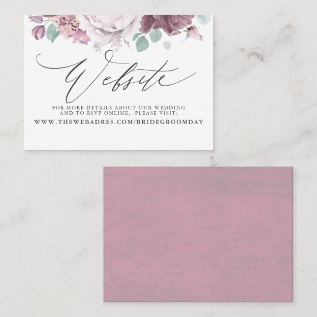 Visite Carte de site Web Mariage Floral Mauve (Devant / Derrière)