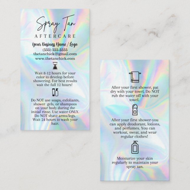 Visite Carte de soins postérieurs Tan Spray (Devant / Derrière)