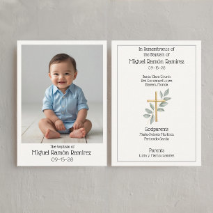 Visite Carte de souvenir de baptême simple photo pour béb
