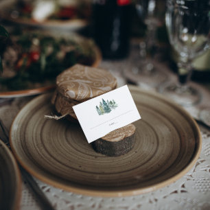 Visite Carte de Table Mariage Pins Aquarelle Minimaliste 