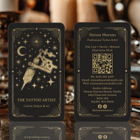 Carte de tatouage au tarot céleste rétro or QR pou