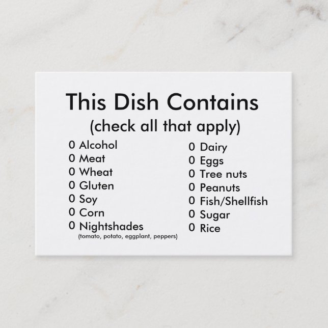 Visite Carte d'ingrédients de chance de pot (Devant)