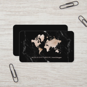 Visite Carte du monde de Faux Light Gold en marbre noir