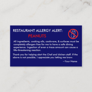 Visite Carte ICE pour le restaurant de l'allergie aux ara