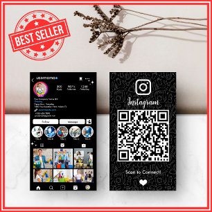 Visite Carte Instagram de Ménage Noir Élégant QR