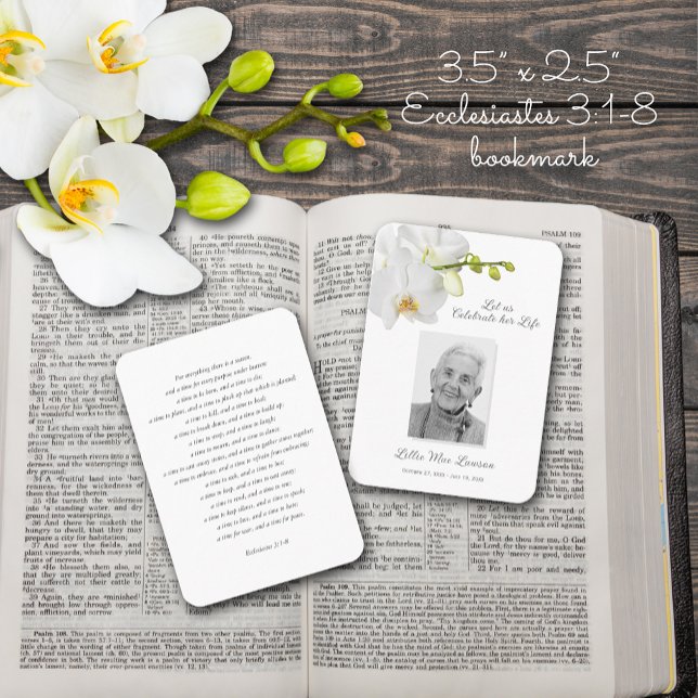 Visite Carte photo de prière commémorative funéraire simp (Photo memorial bookmark with Ecclesiastes 3:1-8 on the back.)